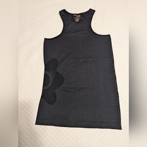 ROWLEY FITNESS Love Kit Activewear Black Tank Top Size S/M Mesh Flower On Side.